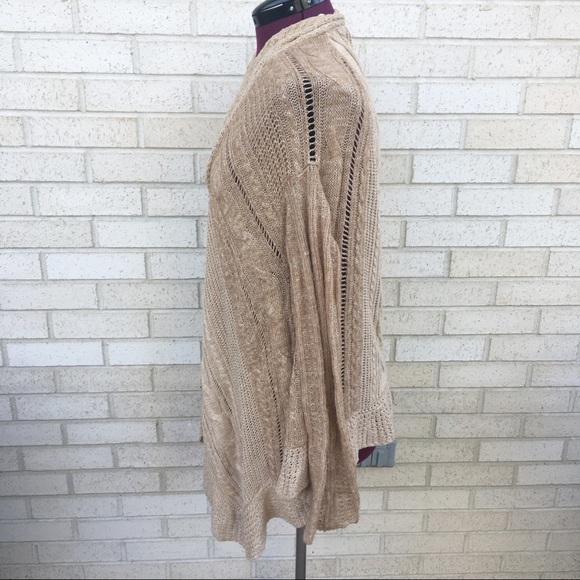 Free People Tan Neutral Cable Knit Cardigan Sweater Size Small - Picture 5 of 12